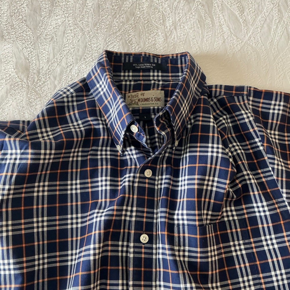 M Dumas & Sons Plaid‎ Button Down Wrinkle Free Shirt Mens Large